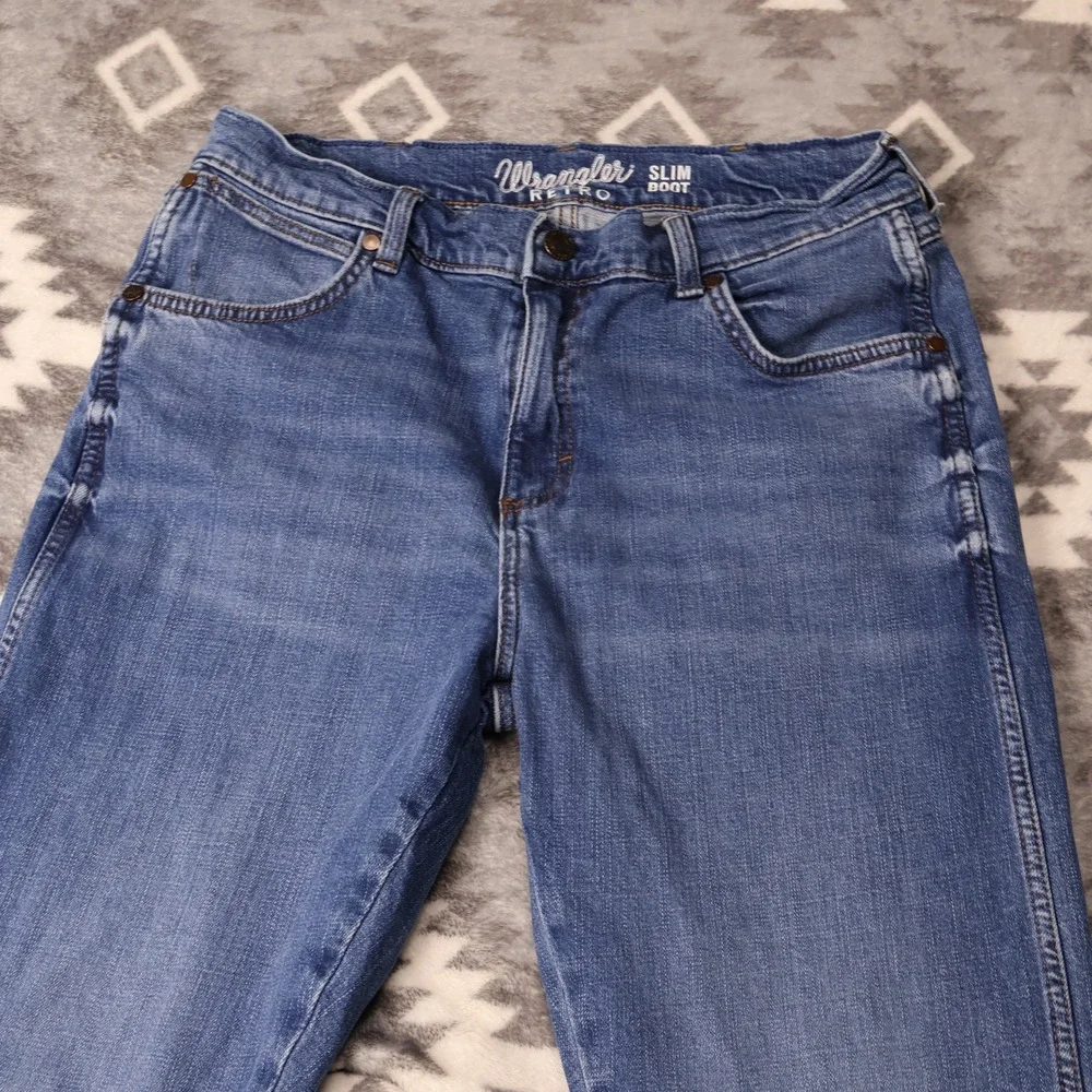 Wrangler Retro Slim Boot Blue Jeans Mens 34x34 Medium Wash Denim WLT77ZC